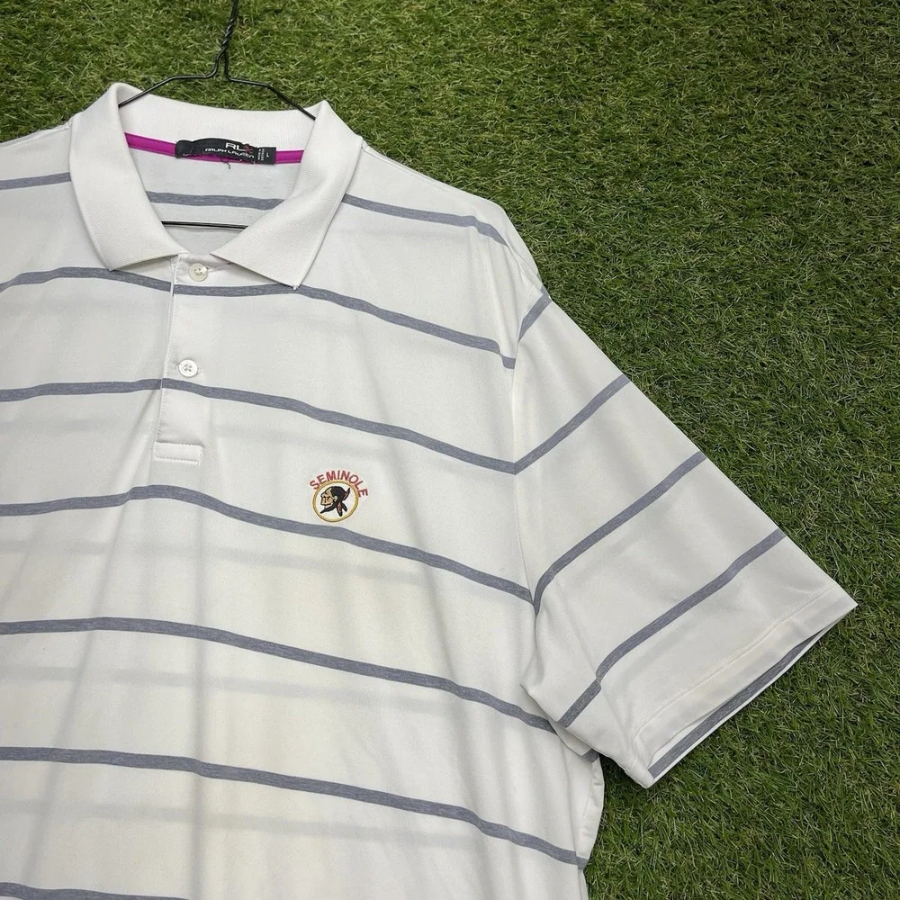 RLX Ralph Lauren Golf Polo Shirt Mens Large Striped Athletic Sportswear Sport